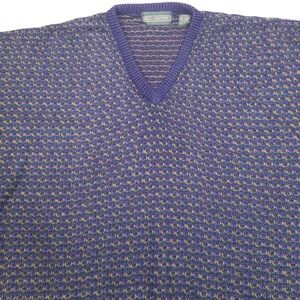 Vintage Hill & Archer Sweater Men XXL V-Neck Blue Textured Knit Acrylic Pullover